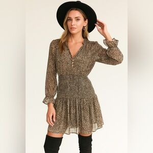 Zara Brown Leopard Long Sleeve Dress small